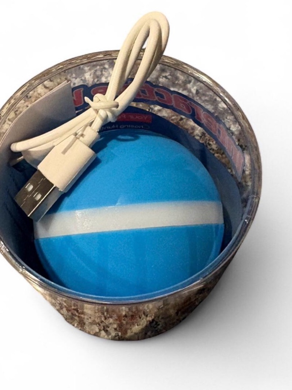 Rechargeable Blue & White LED Dog Toy Ball - Interactive Fetch Toy